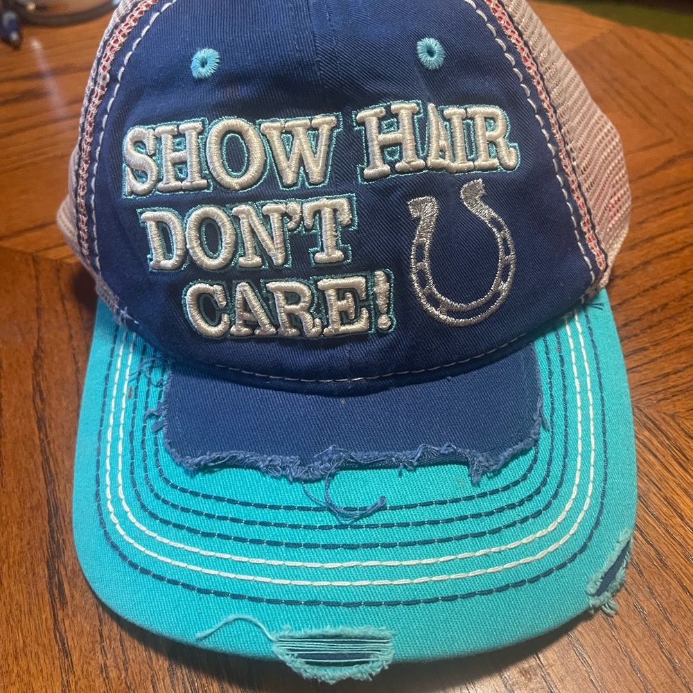 Farm Girls Distressed Hat Cap Horse Shoe Colorblock Blue One Size
